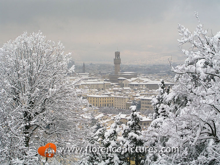 Snowy view of downtown Florence